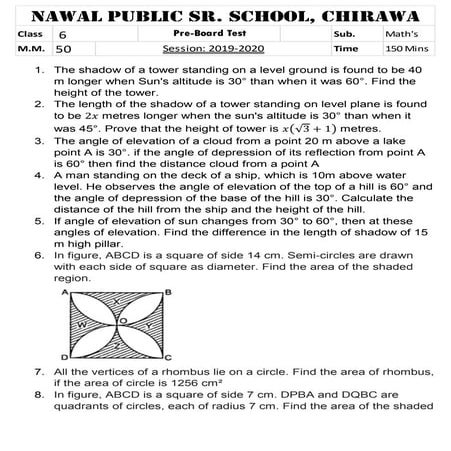 Class 10 maths PAPER RAJASTHAN BOARD