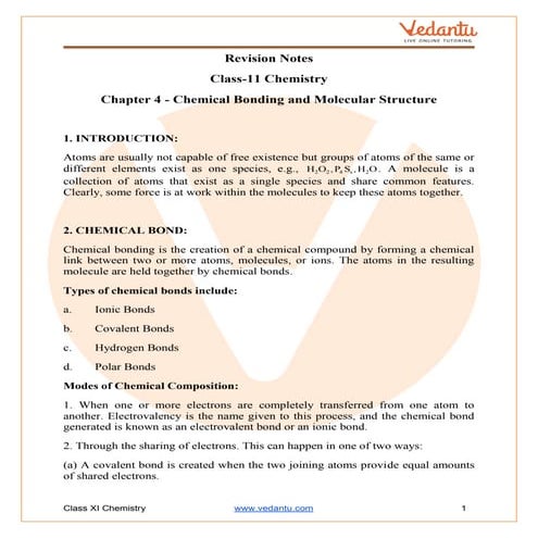 Class 11 Chemistry Revision Notes Chemical Bonding and Molecular Structure.pdf
