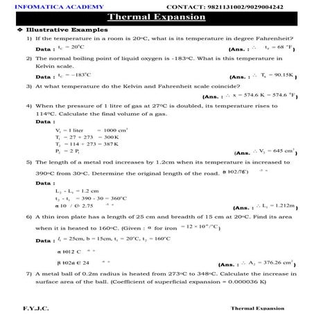 Class 11 important questions for physics Thermal Expansion | PDF