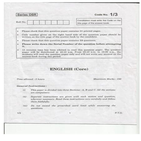 CBSE Class 12 English Paper 2013-14 | PDF