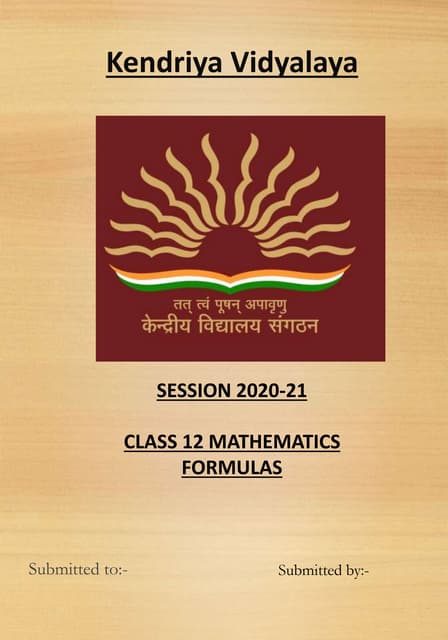CBSE Class 12 Mathematics formulas