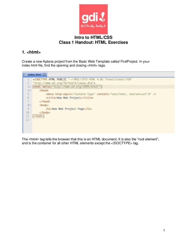 Class 1 Handout 2 Html Exercises
