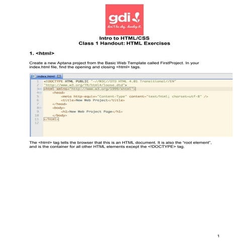 Class 1 handout (2) html exercises | PDF