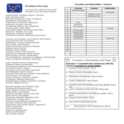 VERB TO BE PRESENT SIMPLE - VOCABULARY COUNTRIES AND NATIONALITIES | PDF