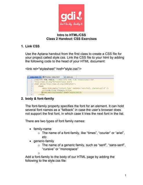 Class 2 handout css exercises (2) | DOC | Web Design and HTML | Internet