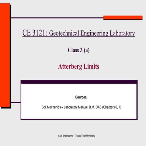 Class 3 (a)   Soil Plasticity (Atterberg Limits) ( Geotechenical Engineering )