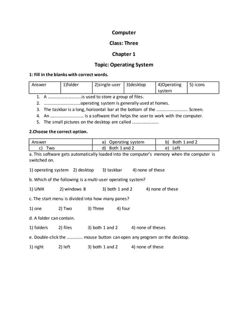MS word worksheet for class 4th | PDF