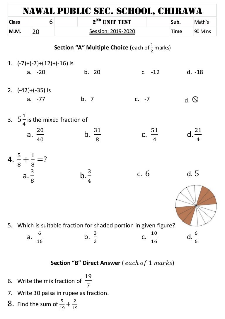 math assignment 2 class 6