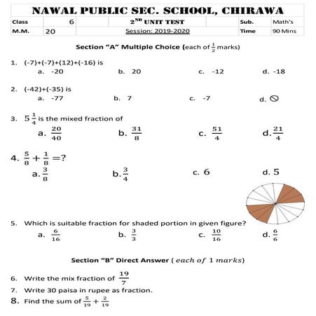 Math Paper Class 6