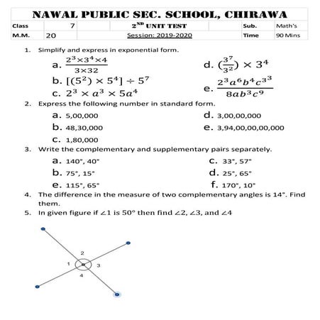 Mathematics Paper Class 7