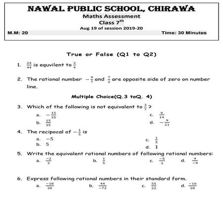 Class 7 maths PAPER