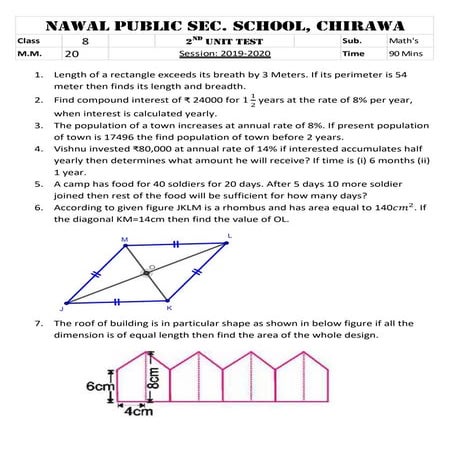 Mathematics Class 8 Paper