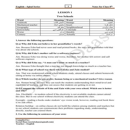 Iqbal Series English for Class 8th (solved)