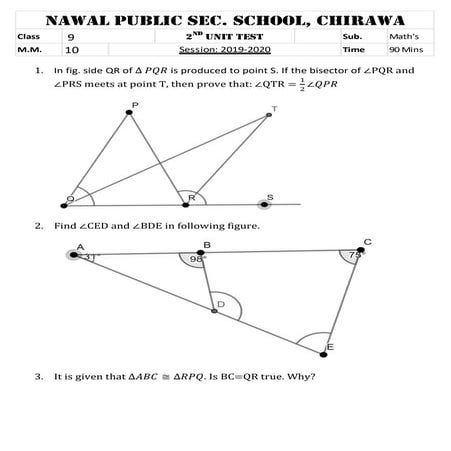 Mathematics Paper Class 9
