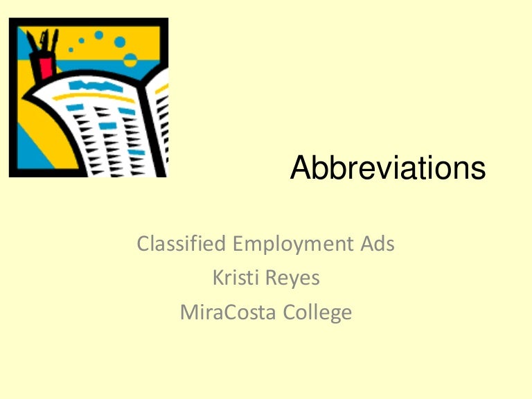 Abbreviations for Job Ads