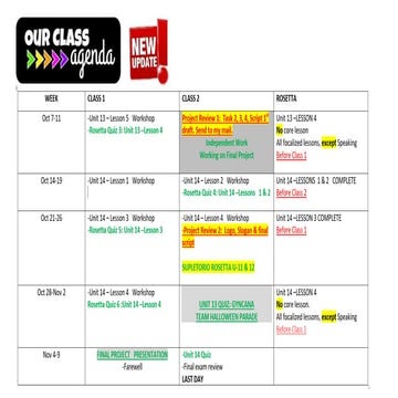 Class agenda