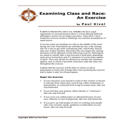 Examining Class and Race: An Exercise | PDF