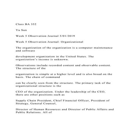Class BA 352 Yu Sun Week 5 Observation Journal 50120.docx