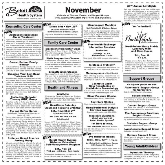 Beloit Health System Calendar for November 2013