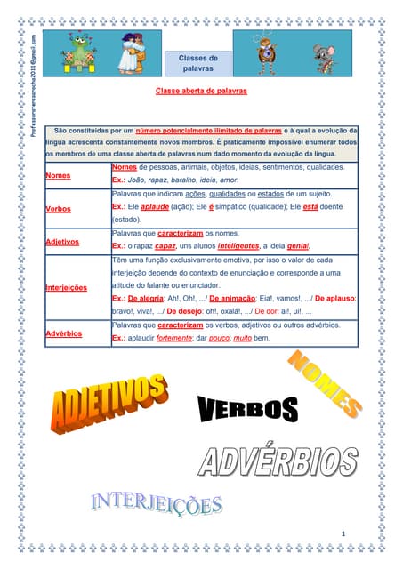 Classes de palavras abertas e fechadas