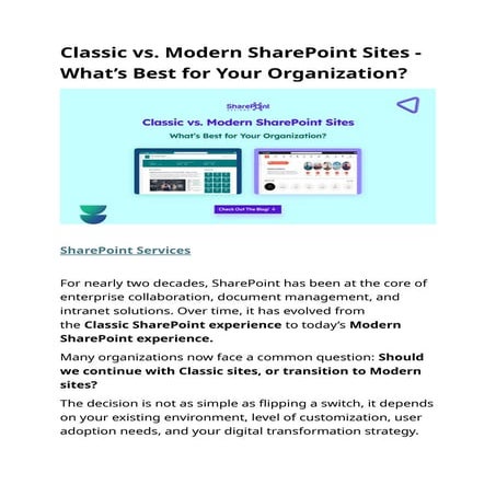 Classic vs. Modern SharePoint Sites - What’s Best for Your Organization?