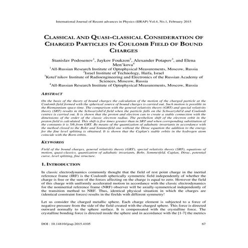 CLASSICAL AND QUASI-CLASSICAL CONSIDERATION OF CHARGED PARTICLES IN COULOMB F...