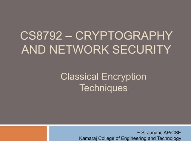 Classical encryption techniques