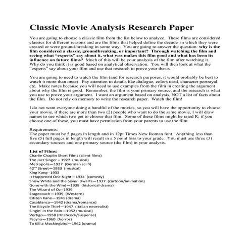 Classic Movie Analysis Research Paper