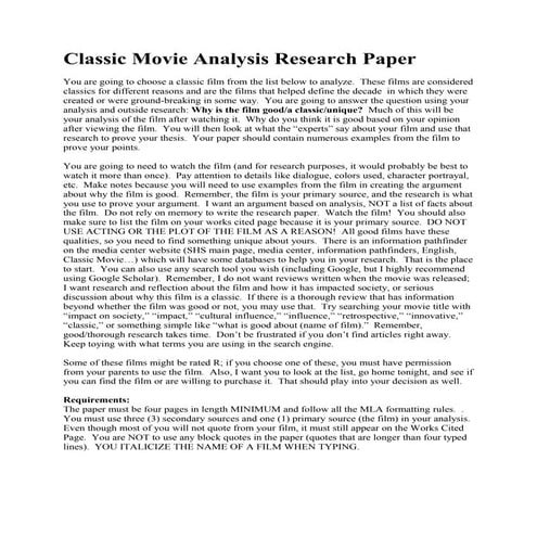 Classic movie analysis research paper