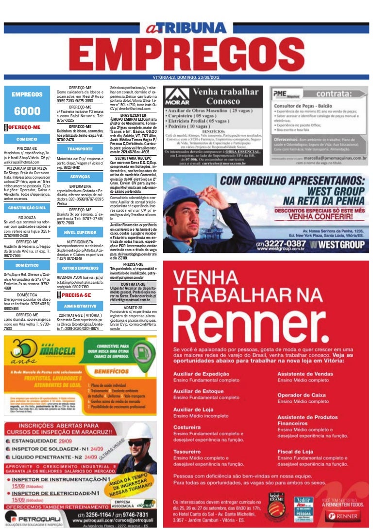 Classificados do jornal a tribuna 23-09-2012