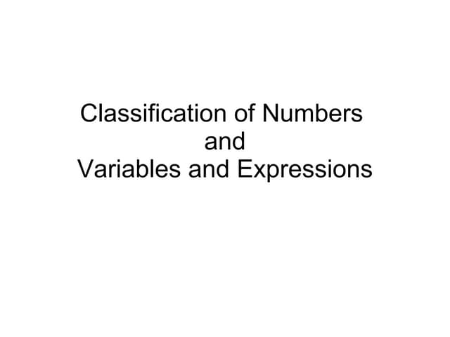 Classification Of Numbers And Variables And Expression