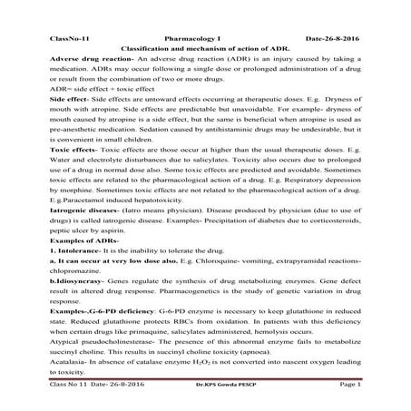 Classification and mechanism of action of adr.