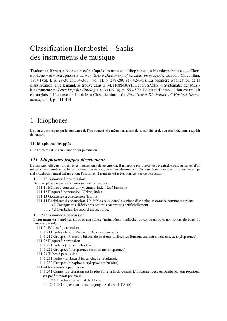 Classification hornbostel sachs des instruments de musique