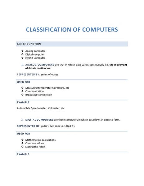 Classification Of Computer According To Their Size Classification Of Computer According To Their Size