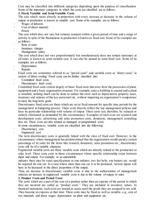 Classification of cost