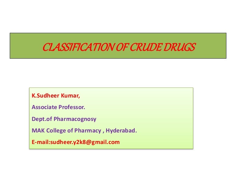 Classification Of Crude Drugs Serotaxonomy