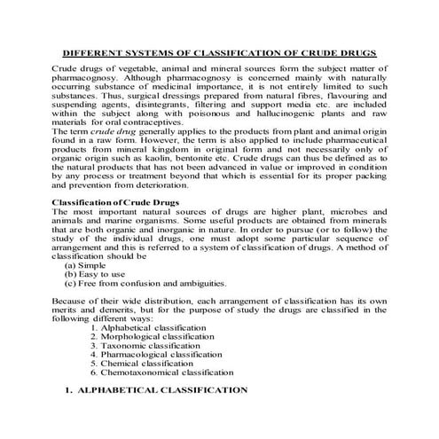 Classification of crude drugs