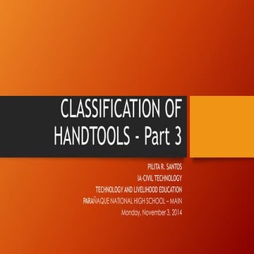 Classification of Hand Tools - PART 3
