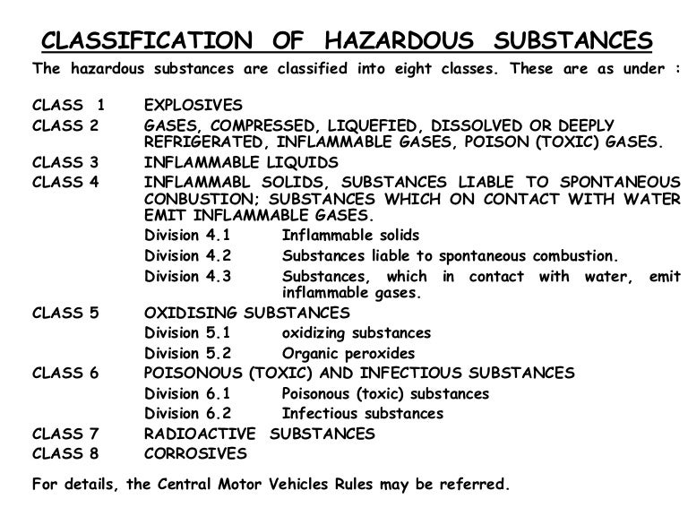 Classification of hazardous substances
