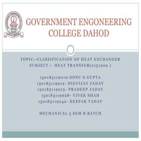 Classification of heat exchanger