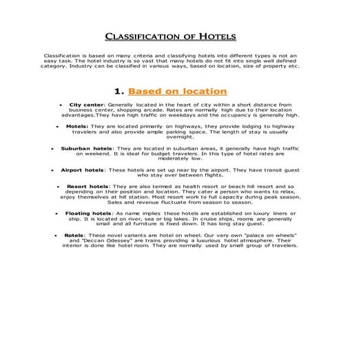 Classification of hotels
