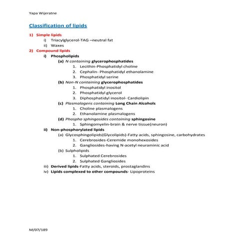 Classification Of Lipids