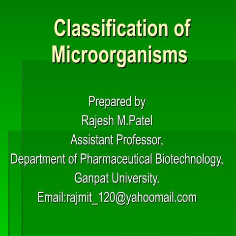Classification of microorganisms lecture note by rm patel