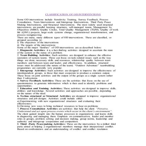Classification of od interventions