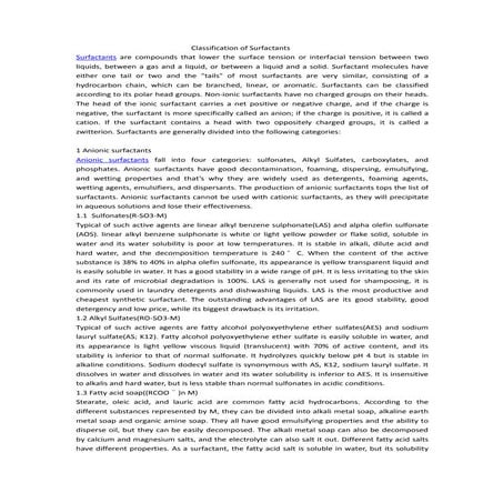 Classification of surfactants