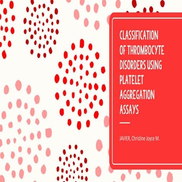 Classification of Thrombocyte Disorders Using Platelet Aggregation Assays