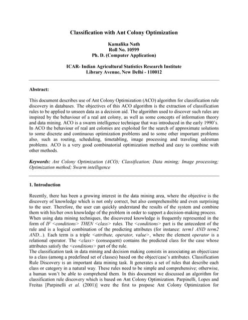 Classification with ant colony optimization