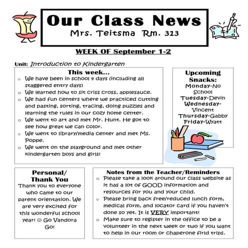 Class News Letter 9/2/11