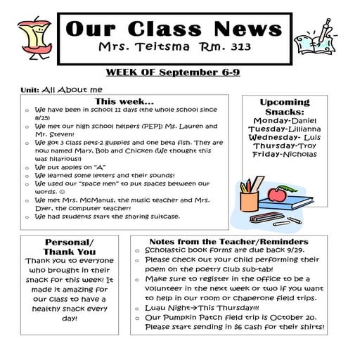 Class News Letter 9/9