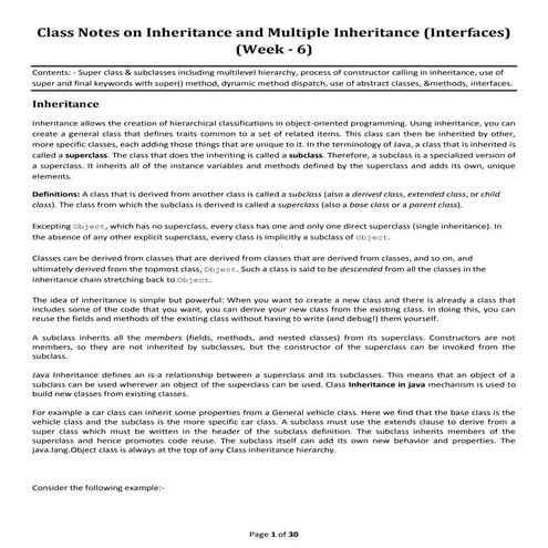 Class notes(week 6) on inheritance and multiple inheritance | PDF